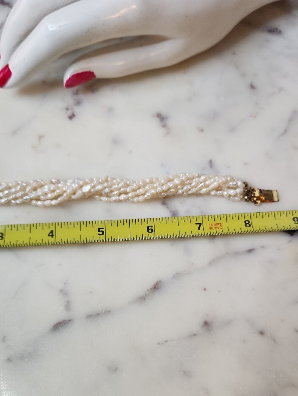 Vintage Freshwater Pearl Beaded | Gold-Tone Ornate Push Clasp Bracelet - Picture 6 of 10
